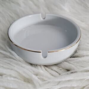White Ashtray With Gold Rim